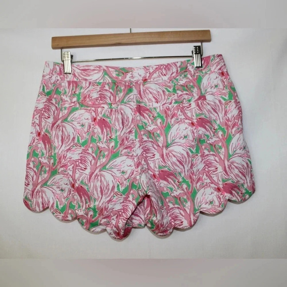 Lilly Pulitzer 5" Buttercup Mid Rise Scalloped Shorts in Pink Colony Flamingo 4 - Picture 6 of 14